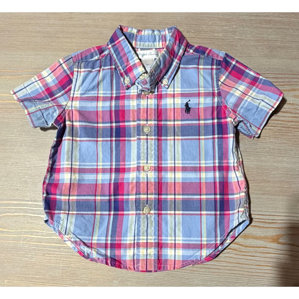 Polo Ralph Lauren Baby Boys Purple Multi Plaid Cotton Poplin Shirt (Size 12M)